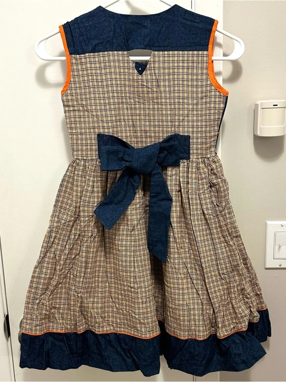 Vintage Narci Stell Sleeveless Patchwork Plaid Denim Flower Dress Girls 8 orange